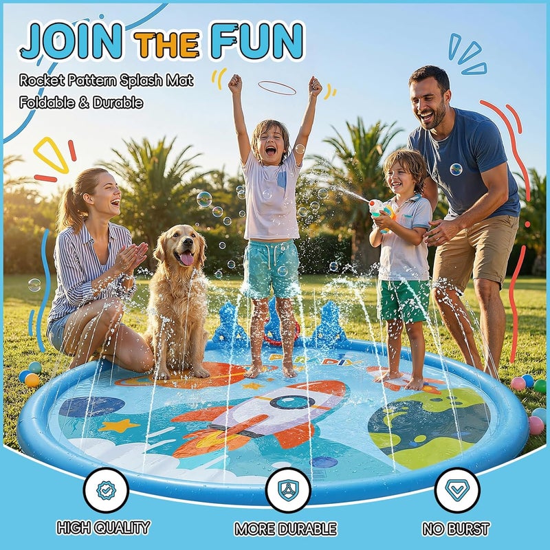 Peradix Toddler Splash Pad for Kids, 67" Sprinkler Mat with Ring Toss Game, Kids Summer Toys for Boys Girls & Family, Baby Splash Pad for Outside Backyard Garden Lawn Water Games, 6 Plastic Rings - Image 2