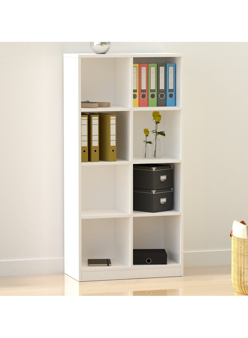 Mahmayi Mahmayi Wooden Display Shelves with 8 Storage Compartment, Freestanding, Top Shelf for Decoration Ideal for Storing Book, Files, Showpieces - White - Image 2