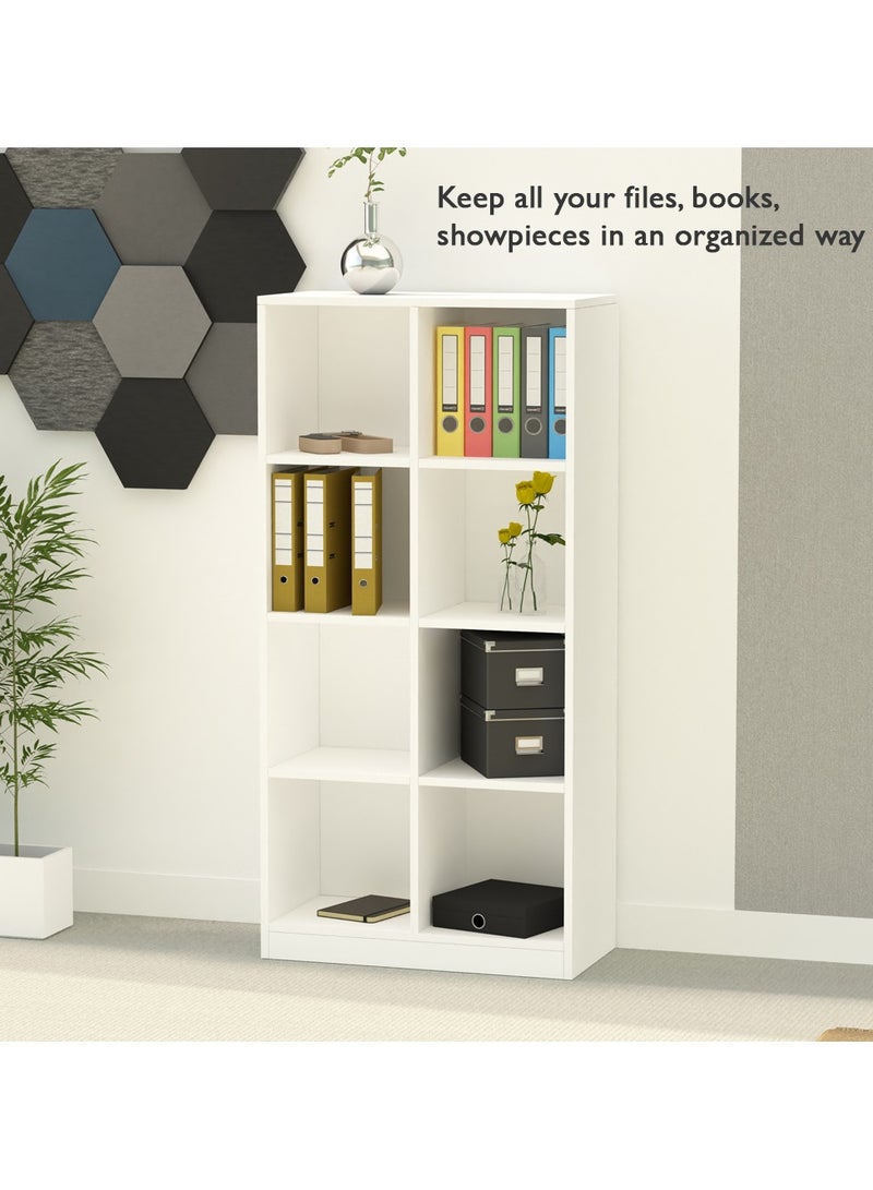 Mahmayi Mahmayi Wooden Display Shelves with 8 Storage Compartment, Freestanding, Top Shelf for Decoration Ideal for Storing Book, Files, Showpieces - White - Image 3