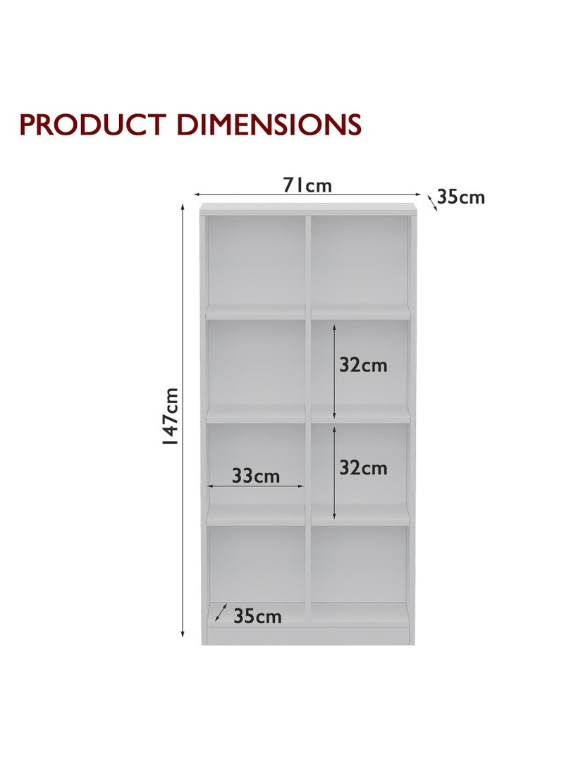 Mahmayi Mahmayi Wooden Display Shelves with 8 Storage Compartment, Freestanding, Top Shelf for Decoration Ideal for Storing Book, Files, Showpieces - White - Image 5