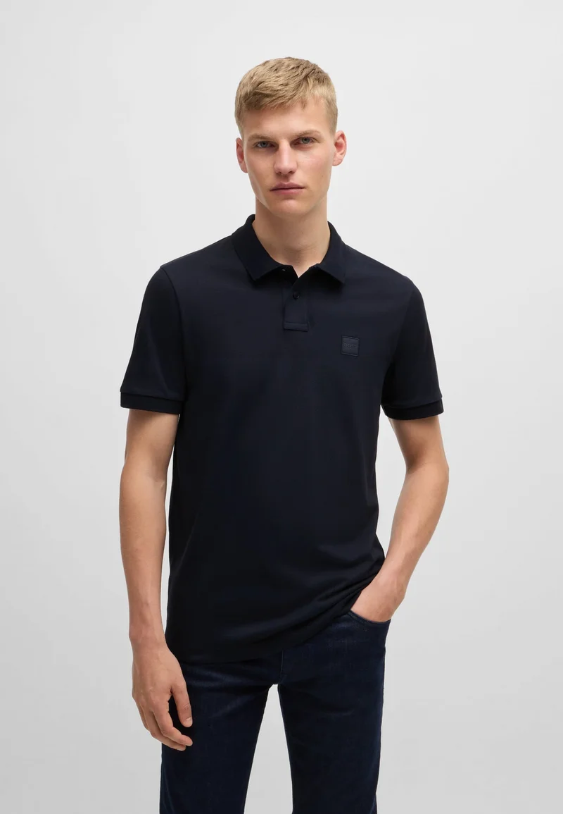 BOSS Stretch-cotton slim-fit polo shirt with logo patch
