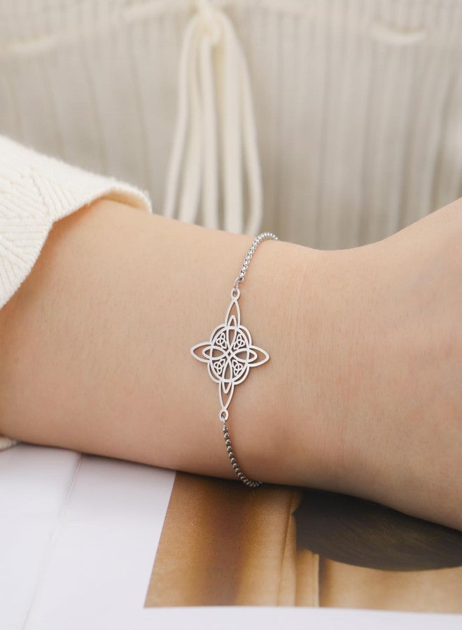 TEAMER Adjustable Witches Knot Bracelet Stainless Steel Celtic Knot Box Chain Bracelet Amulet Vintage Jewelry for Women (Silver) - Image 2