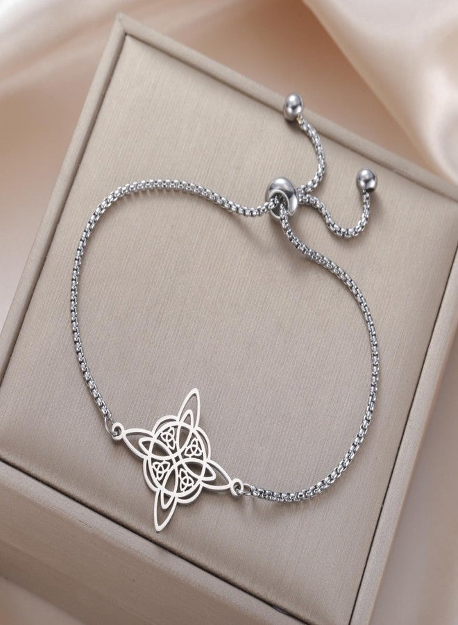 TEAMER Adjustable Witches Knot Bracelet Stainless Steel Celtic Knot Box Chain Bracelet Amulet Vintage Jewelry for Women (Silver) - Image 3