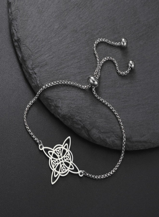 TEAMER Adjustable Witches Knot Bracelet Stainless Steel Celtic Knot Box Chain Bracelet Amulet Vintage Jewelry for Women (Silver) - Image 5