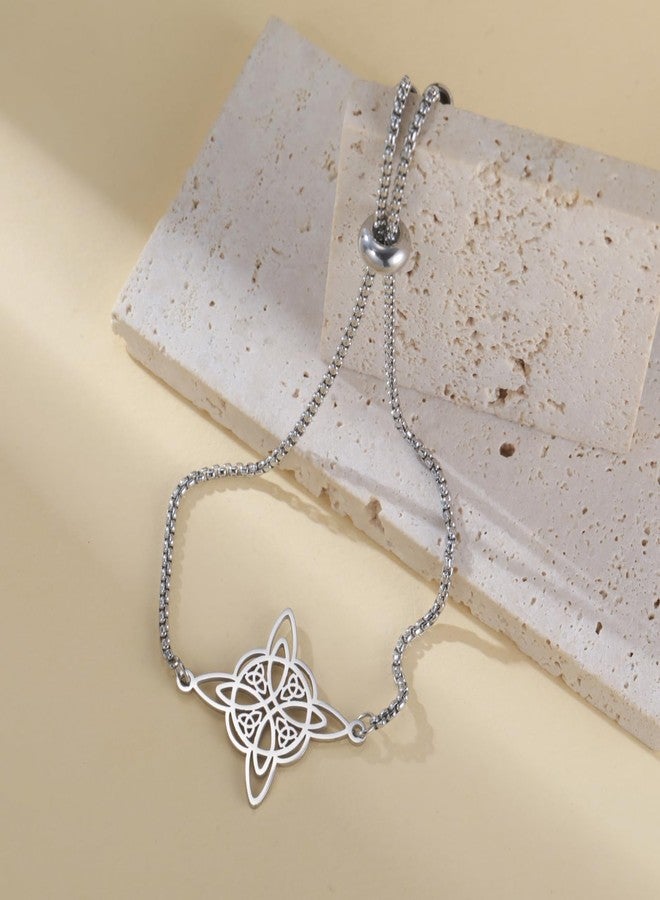 TEAMER Adjustable Witches Knot Bracelet Stainless Steel Celtic Knot Box Chain Bracelet Amulet Vintage Jewelry for Women (Silver) - Image 4