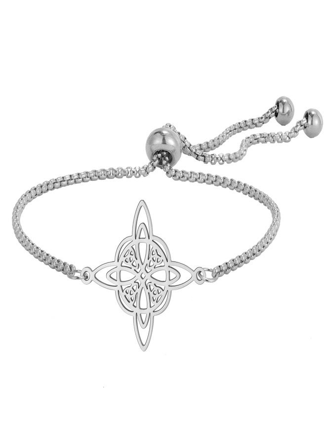 TEAMER Adjustable Witches Knot Bracelet Stainless Steel Celtic Knot Box Chain Bracelet Amulet Vintage Jewelry for Women (Silver) - Image 1