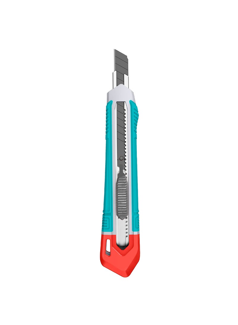 Total Utility Knife, 140mm Length, SK4 Steel Blade, Ergonomic Grip, Teal and Red - Image 1