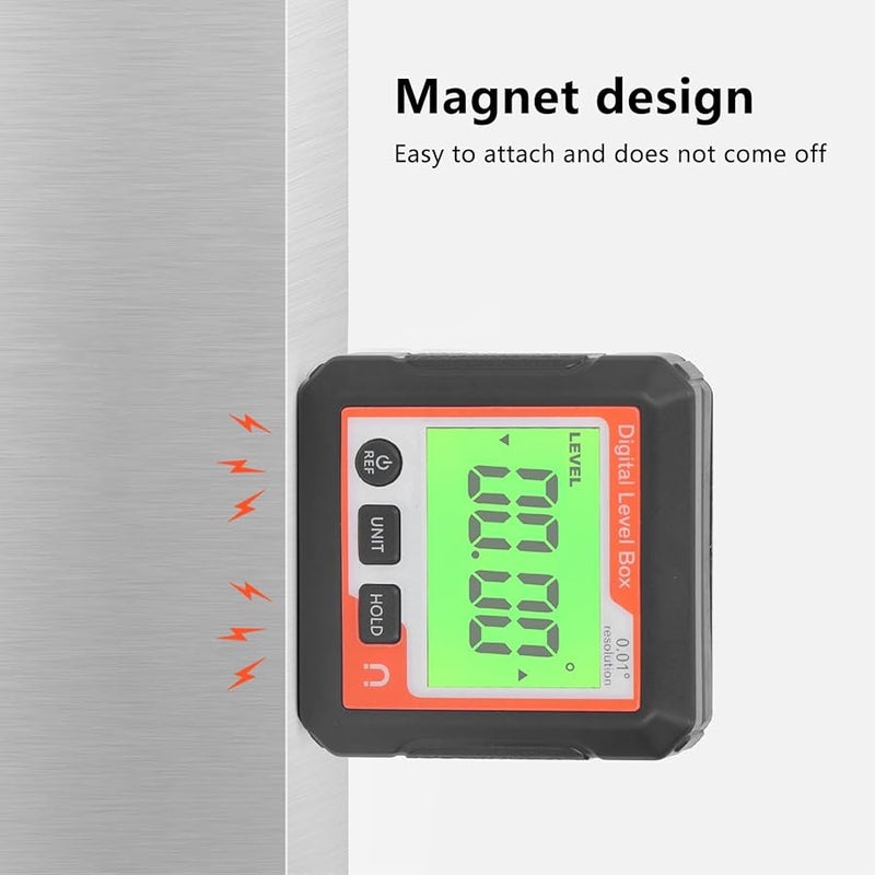 مقياس الزاوية الرقمي المغناطيسي عالي الدقة، مكتشف مستوى محمول، منقلة مقياس الميل للنجارة والبناء والنجارة باللون البرتقالي والأبيض - Image 3