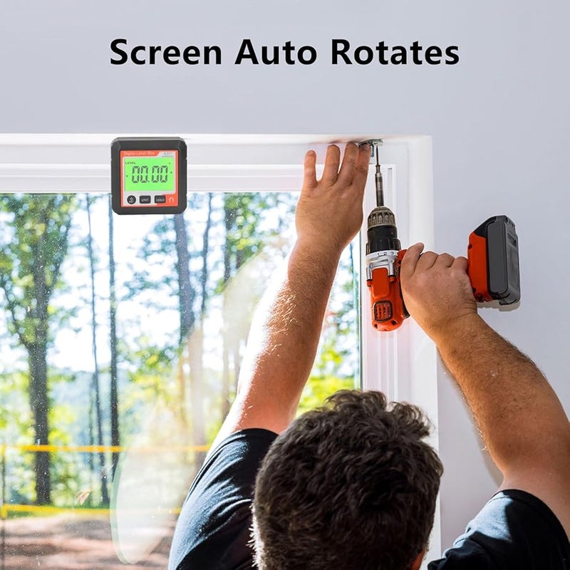 مقياس الزاوية الرقمي المغناطيسي عالي الدقة، مكتشف مستوى محمول، منقلة مقياس الميل للنجارة والبناء والنجارة باللون البرتقالي والأبيض - Image 4