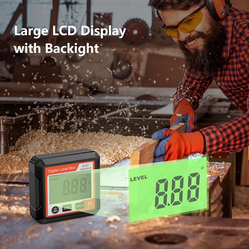 مقياس الزاوية الرقمي المغناطيسي عالي الدقة، مكتشف مستوى محمول، منقلة مقياس الميل للنجارة والبناء والنجارة باللون البرتقالي والأبيض - Image 5