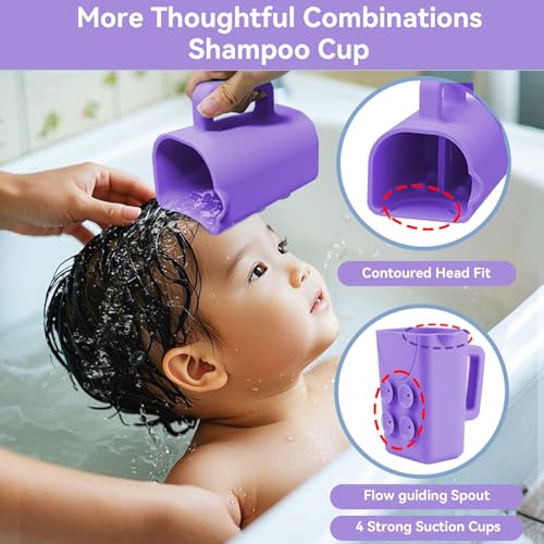 Vurlexat Portable Hair Washing Station for Kids, Silicone Hair Wash Basin with Suction Rinse Cup, Tear-Free Shampoo Bowl with Absorbent Towel and Shampoo Massage Brush for Sink or Bathtub(Purple) - Image 4
