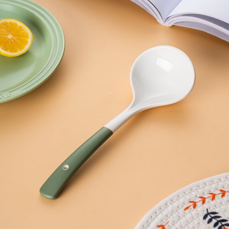 Onlycook السيراميك حساء مغرفة وملعقة الأرز, ملعقة طعام كبيرة أدوات المائدة السيراميك, ملعقة حساء مع ثقب للتعليق, فاكهة بيضاء خضراء كبيرة الحجم - Image 3