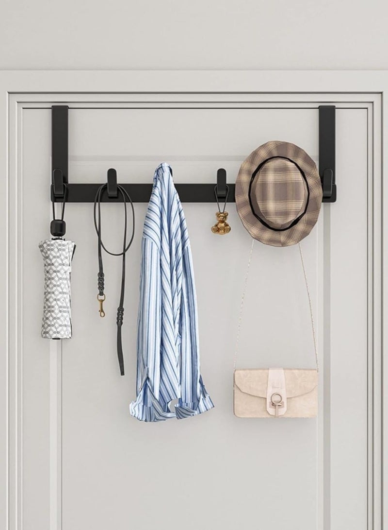 Over the Door Hook Rack with 5 Hooks - Versatile Door Hanger for Coats, Towels, Bags, Keys - Ideal for Bathroom, Bedroom, Behind Back of Door, Black - Image 2