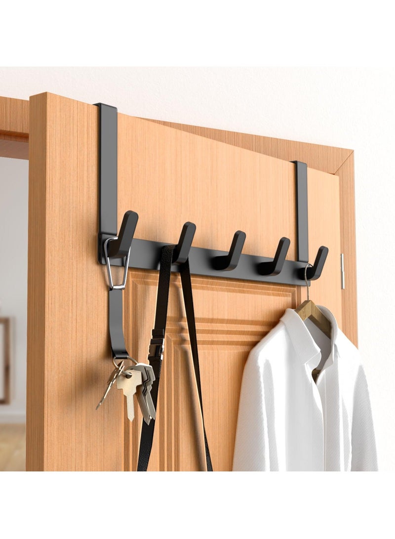 Over the Door Hook Rack with 5 Hooks - Versatile Door Hanger for Coats, Towels, Bags, Keys - Ideal for Bathroom, Bedroom, Behind Back of Door, Black - Image 1