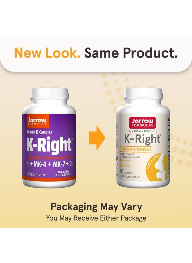 Jarrow Formulas K-Right - Vitamin K-Complex (K1, MK-4, MK-7, D3) - 60 Servings (Softgels) - Dietary Supplement for Bone & Cardiovascular Health Support - Vitamin K2 MK-7 - Gluten Free - Image 2