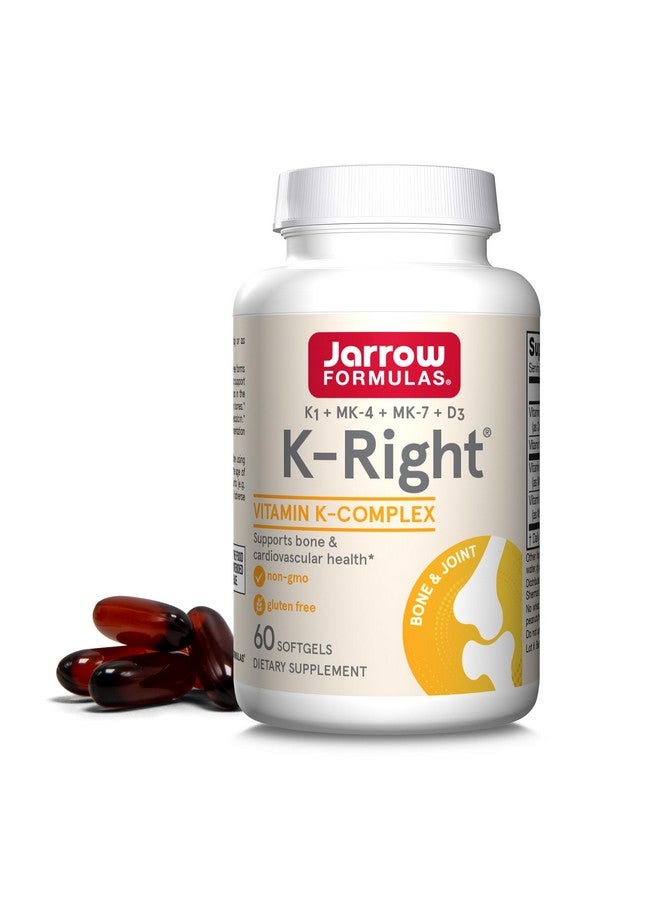 Jarrow Formulas K-Right - Vitamin K-Complex (K1, MK-4, MK-7, D3) - 60 Servings (Softgels) - Dietary Supplement for Bone & Cardiovascular Health Support - Vitamin K2 MK-7 - Gluten Free - Image 1