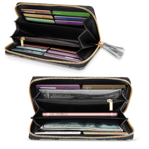 Coco Rossi Women Wallets Multi Card Case Wallet Clutch Wallet Card Holder Organizer Ladies Purse Tassel Wrist strap Purse,Black Butterfly - Image 2