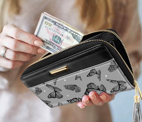 Coco Rossi Women Wallets Multi Card Case Wallet Clutch Wallet Card Holder Organizer Ladies Purse Tassel Wrist strap Purse,Black Butterfly - Image 5