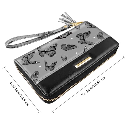 Coco Rossi Women Wallets Multi Card Case Wallet Clutch Wallet Card Holder Organizer Ladies Purse Tassel Wrist strap Purse,Black Butterfly - Image 3