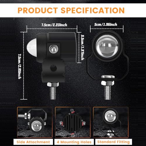 Pivalo 9V-36V DC Metal Body Fog Light with Projector Lens & Handlebar Switch, 40W LED Driving Lamp, 3000LM Temperature, Universal Spot Beam for Motorcycles, Scooters, Cars (Yellow/White,Pack of 2) - Image 2