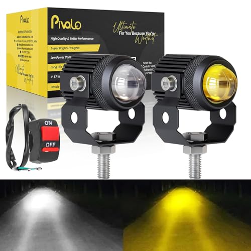 Pivalo 9V-36V DC Metal Body Fog Light with Projector Lens & Handlebar Switch, 40W LED Driving Lamp, 3000LM Temperature, Universal Spot Beam for Motorcycles, Scooters, Cars (Yellow/White,Pack of 2) - Image 1