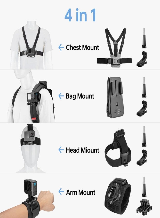 CROSS+GEAR Action Camera Accessories Kit - 5-in-1 Set for GOPRO Hero Compatible with All Models Head Strap, Chest Harness, Backpack Clip, 360° Wrist Strap, Storage Bag - Image 3
