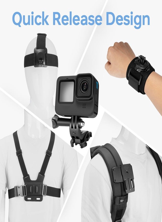 CROSS+GEAR Action Camera Accessories Kit - 5-in-1 Set for GOPRO Hero Compatible with All Models Head Strap, Chest Harness, Backpack Clip, 360° Wrist Strap, Storage Bag - Image 2