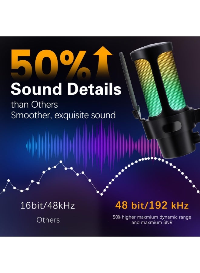 Joshberg M8 RGB Gaming USB Type-C Microphone, Condenser Dynamic Mic for Podcasting, Streaming, with Quick Mute, Desktop Stand, Pop Filter, Rotate Gain Button, for PC - Image 3