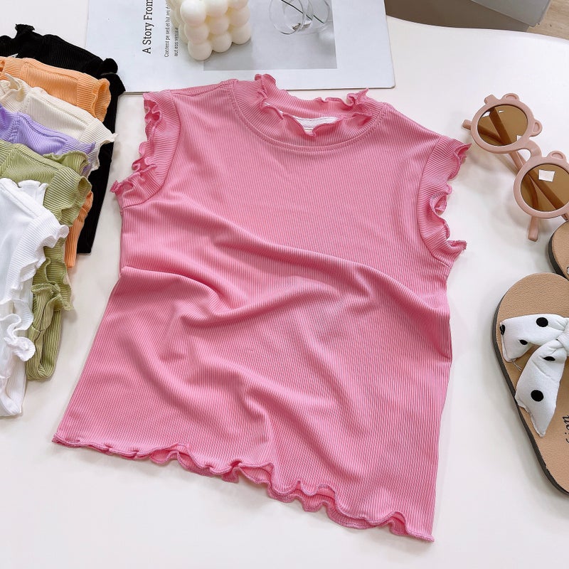 Ice Silk Girls' Summer Lace T-Shirt Children'S Korean-Style All-Match Vest Children'S Lightweight Breathable Sleeveless Top For Baby - Image 1