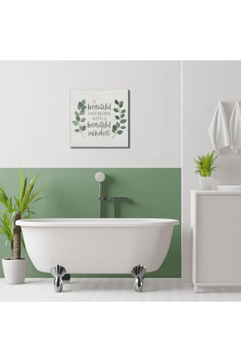 LOARTVE Framed Inspirational Wall Art Minimalist Floral Canvas Prints Positive Quotes Poster Pictures Decor Light Green Botanical Eucalyptus Leaf Painting for Office Living Room Bedroom Decoration - Image 2
