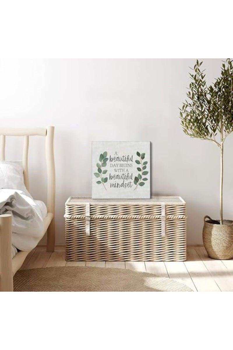 LOARTVE Framed Inspirational Wall Art Minimalist Floral Canvas Prints Positive Quotes Poster Pictures Decor Light Green Botanical Eucalyptus Leaf Painting for Office Living Room Bedroom Decoration - Image 3