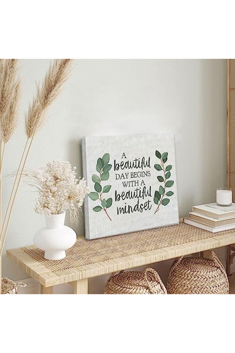 LOARTVE Framed Inspirational Wall Art Minimalist Floral Canvas Prints Positive Quotes Poster Pictures Decor Light Green Botanical Eucalyptus Leaf Painting for Office Living Room Bedroom Decoration - Image 5