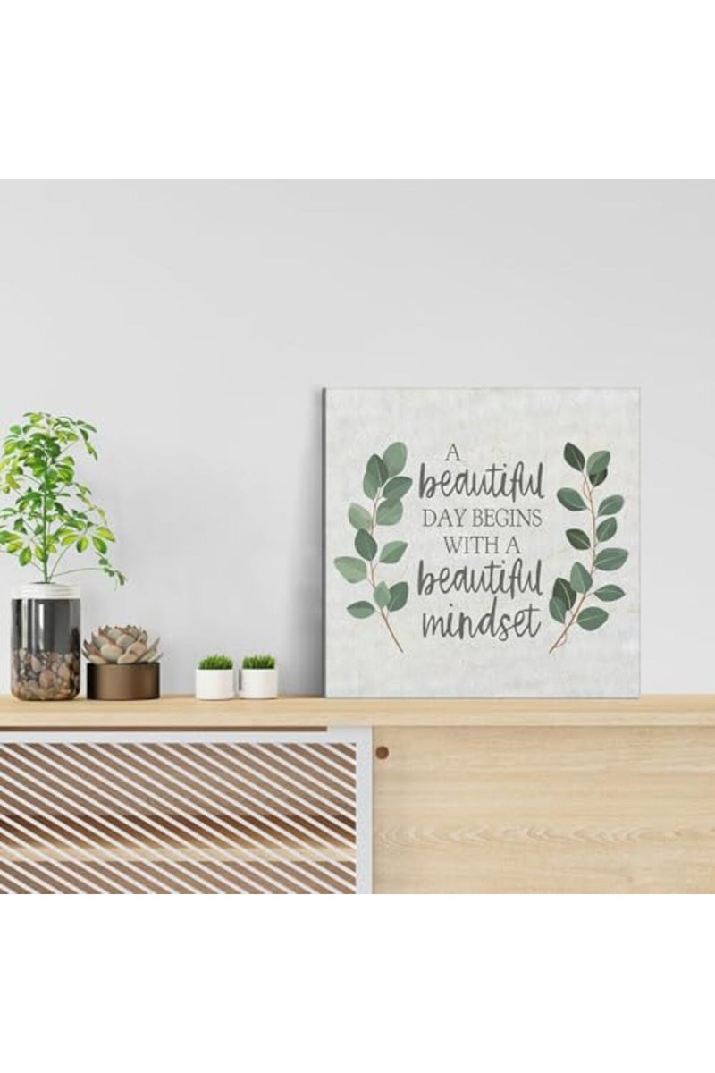 LOARTVE Framed Inspirational Wall Art Minimalist Floral Canvas Prints Positive Quotes Poster Pictures Decor Light Green Botanical Eucalyptus Leaf Painting for Office Living Room Bedroom Decoration - Image 4