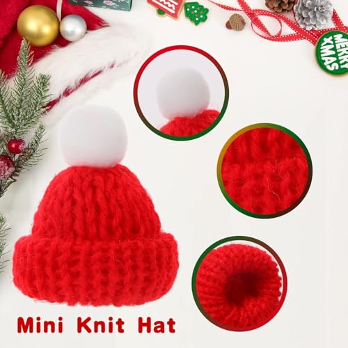 KRIWIN Mini Knitted Christmas Santa Caps, Red and Green, with Pom Poms for DIY Crafts and Tree Ornaments 1.5X1.67 inch (Modern, 10) - Image 2