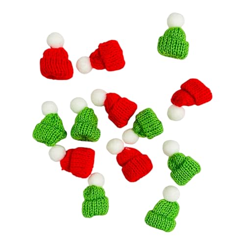 KRIWIN Mini Knitted Christmas Santa Caps, Red and Green, with Pom Poms for DIY Crafts and Tree Ornaments 1.5X1.67 inch (Modern, 10) - Image 1