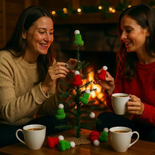 KRIWIN Mini Knitted Christmas Santa Caps, Red and Green, with Pom Poms for DIY Crafts and Tree Ornaments 1.5X1.67 inch (Modern, 10) - Image 4