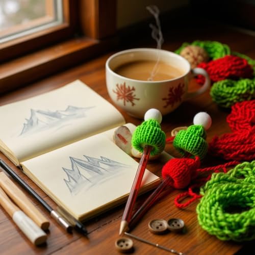 KRIWIN Mini Knitted Christmas Santa Caps, Red and Green, with Pom Poms for DIY Crafts and Tree Ornaments 1.5X1.67 inch (Modern, 10) - Image 5