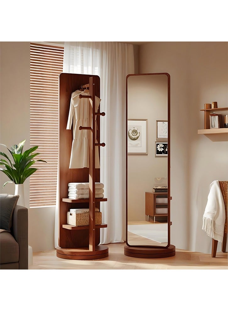 مزوغوت مرآة كاملة الطول 170 × 40 سم مع حامل مرآة أرضية من الخشب الصلب، مرآة أرضية من الخشب الصلب، مرآة معطف مع مرآة دوارة لغرفة النوم وغرفة المعيشة وغرفة الاستحمام (بني) - Image 1