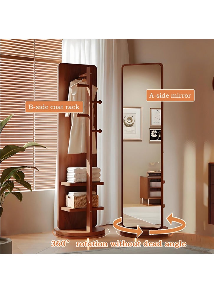 مزوغوت مرآة كاملة الطول 170 × 40 سم مع حامل مرآة أرضية من الخشب الصلب، مرآة أرضية من الخشب الصلب، مرآة معطف مع مرآة دوارة لغرفة النوم وغرفة المعيشة وغرفة الاستحمام (بني) - Image 2