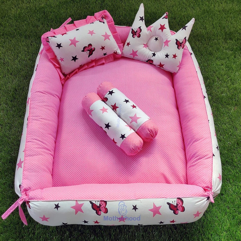 MOTHERHOOD MOTHERHOOD Box Baby Tub Bed and 4 pc Pillow Luxury Mattress Bed Sleeper Bedding Set coSleeper Safe Cotton Fabric with RFilled UltraSoft Comfortable for Newborn to Toddlers Z Pink S D - Image 1