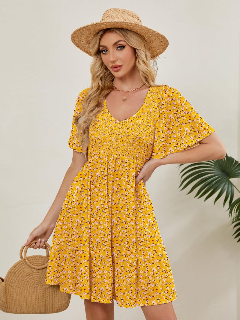 UEAL Summer Dresses for Women 2026 Smocked Spring Graduation Sun Dresses for Women Large Yellow Floral - Image 5