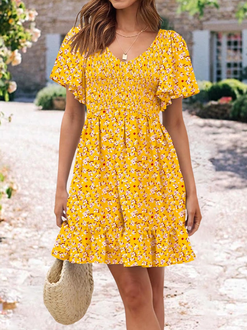 UEAL Summer Dresses for Women 2026 Smocked Spring Graduation Sun Dresses for Women Large Yellow Floral - Image 2