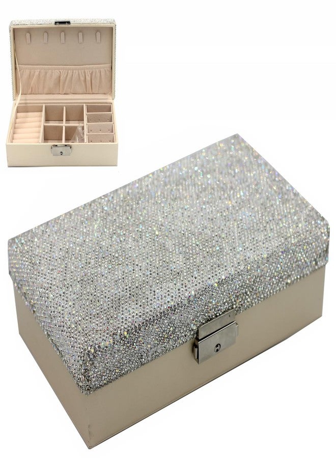 Bestbling bling Rhinestone Jewelry Case Box Storage for Women - Portable Leather Jewelry Organizer Box for Necklace Earrings Ring Bracelet- Gifts for Teen, Girls, Moms and Daughters (Silver) - Image 1