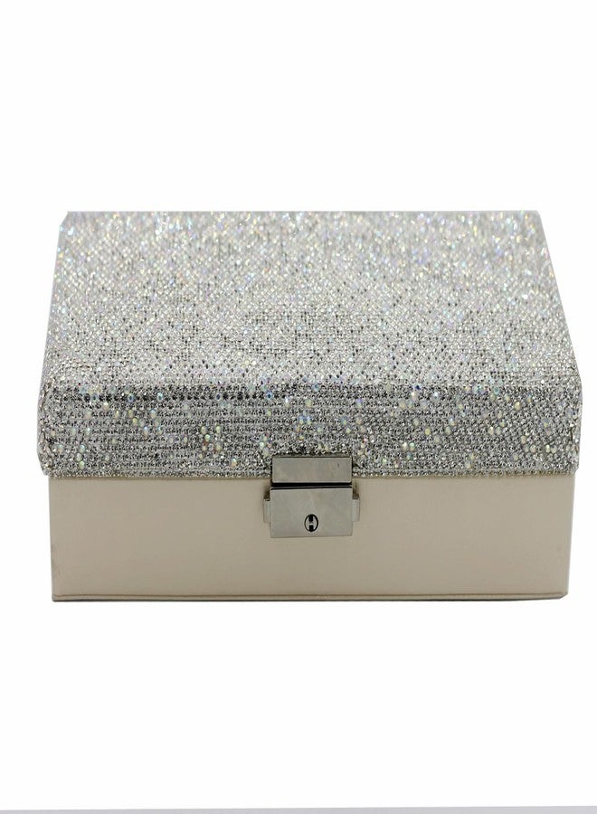 Bestbling bling Rhinestone Jewelry Case Box Storage for Women - Portable Leather Jewelry Organizer Box for Necklace Earrings Ring Bracelet- Gifts for Teen, Girls, Moms and Daughters (Silver) - Image 2