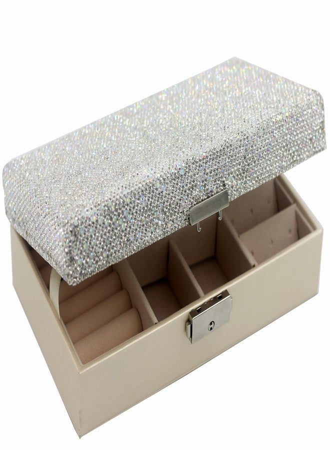 Bestbling bling Rhinestone Jewelry Case Box Storage for Women - Portable Leather Jewelry Organizer Box for Necklace Earrings Ring Bracelet- Gifts for Teen, Girls, Moms and Daughters (Silver) - Image 3