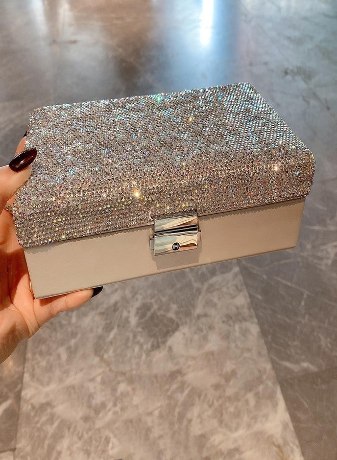 Bestbling bling Rhinestone Jewelry Case Box Storage for Women - Portable Leather Jewelry Organizer Box for Necklace Earrings Ring Bracelet- Gifts for Teen, Girls, Moms and Daughters (Silver) - Image 5