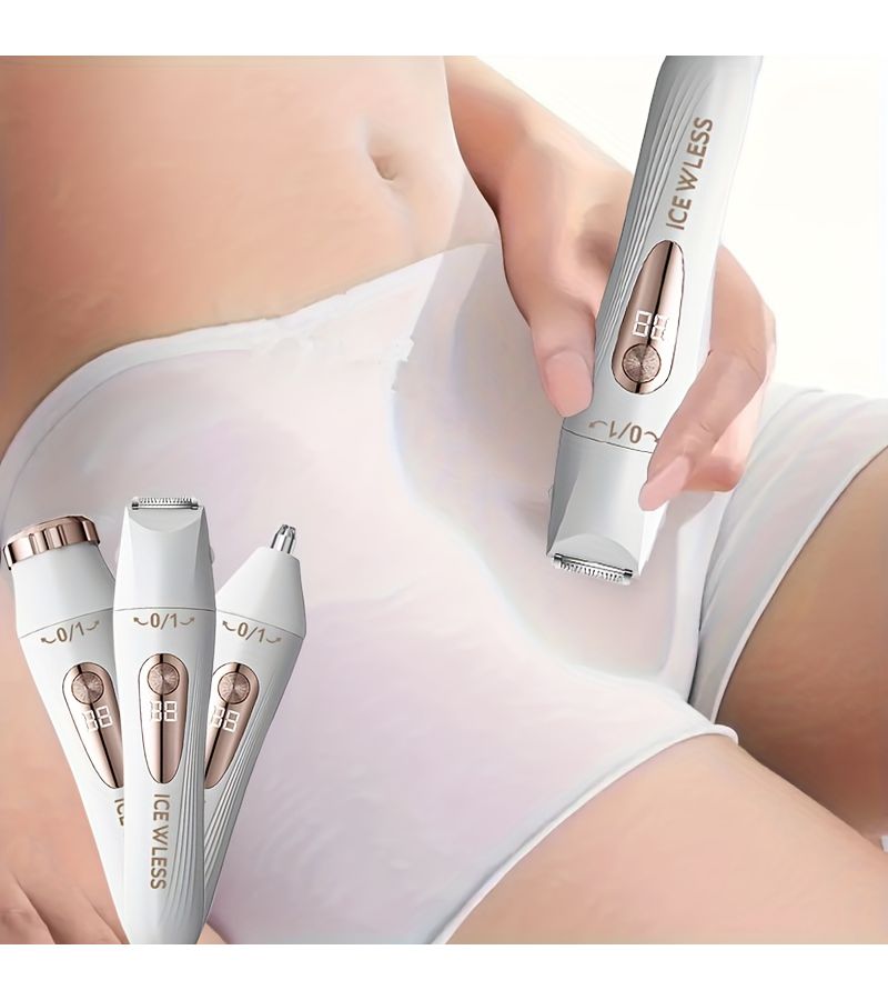 Pink Color 3 In 1 Multifunctional Hair Remover USB Rechargeable Smart LCD Display Women Shaver Underarm Depilator Eyebrow Trimmer Nose Hair Remover - Image 1