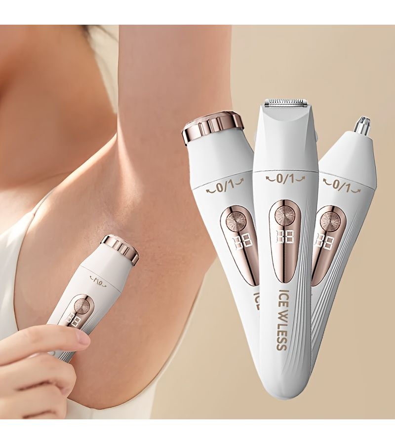 Pink Color 3 In 1 Multifunctional Hair Remover USB Rechargeable Smart LCD Display Women Shaver Underarm Depilator Eyebrow Trimmer Nose Hair Remover - Image 2