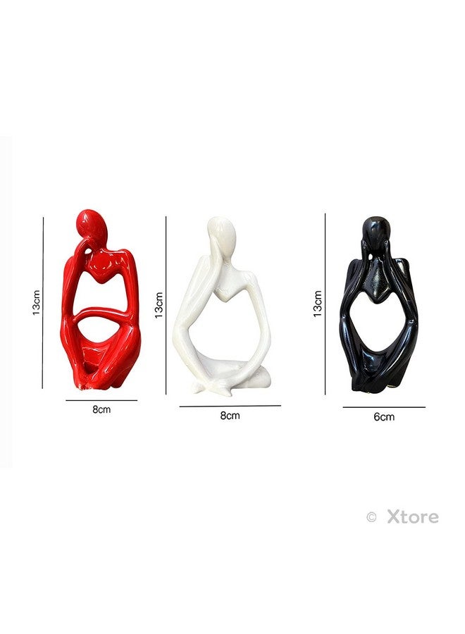 Xtore Thinker Decoreative Statues for Home Decor (Pack of 3, Black, Red & White) - Image 4