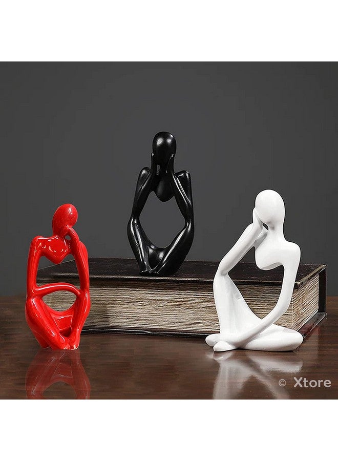 Xtore Thinker Decoreative Statues for Home Decor (Pack of 3, Black, Red & White) - Image 3